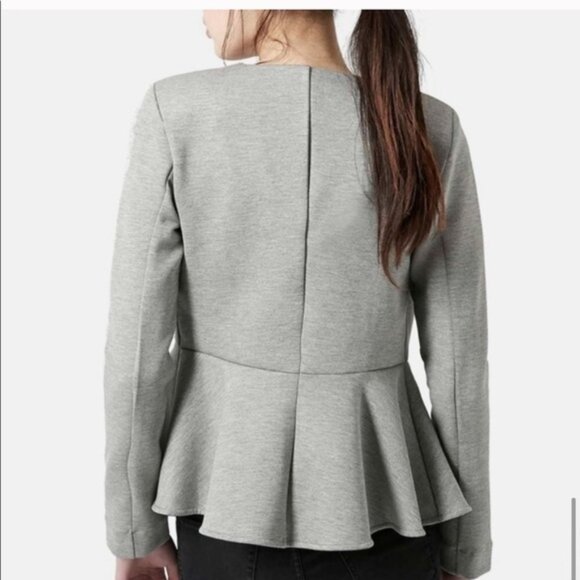 TopShop Peplum V Neck Zip Front Jacket Heather Gray US 10 EUC Long Sleeve Blazer - Picture 8 of 16